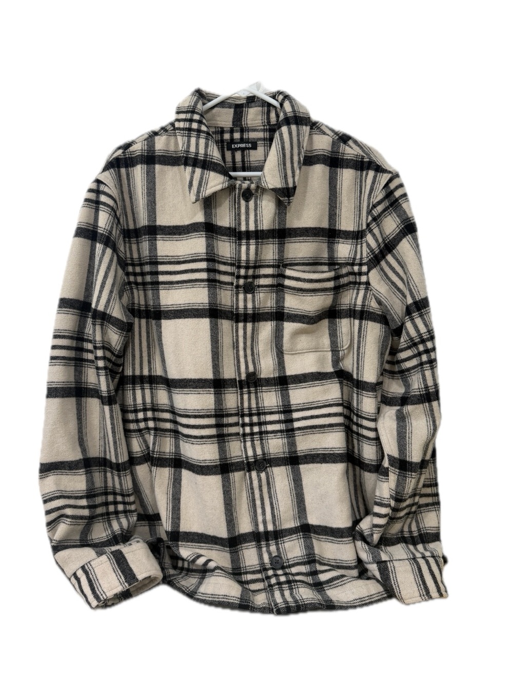 Express Men’s Cream & Black Plaid Shirt Jacket